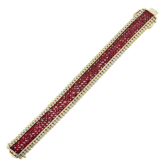 Post-1980s 18KT Yellow Gold Ruby & Diamond Bracelet front