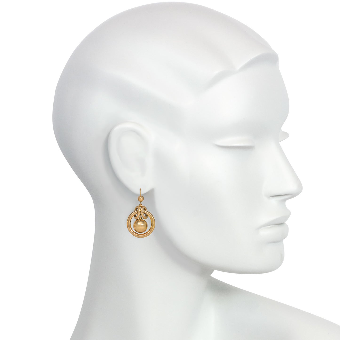 English Victorian 15KT Yellow Gold Earrings on ear