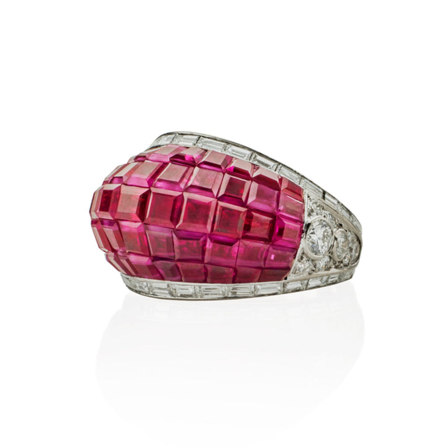 Ste. Loiseau-Kebadjian French 1980s Platinum & 18KT Yellow Gold Ruby & Diamond Bombé Ring side