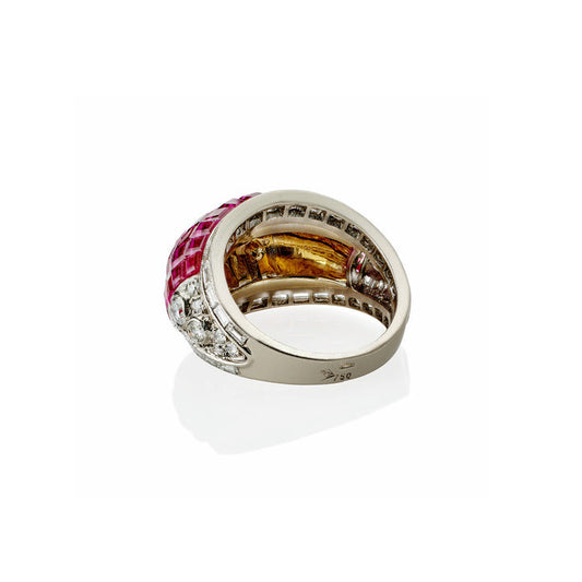 Ste. Loiseau-Kebadjian French 1980s Platinum & 18KT Yellow Gold Ruby & Diamond Bombé Ring back