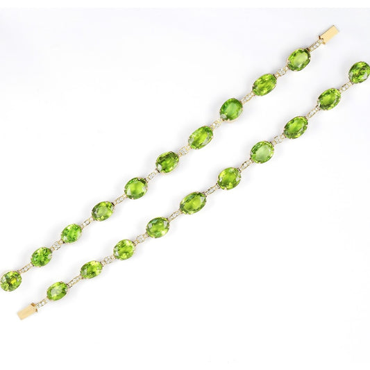 Post-1980s 18KT Yellow Gold Peridot & Diamond Necklace front