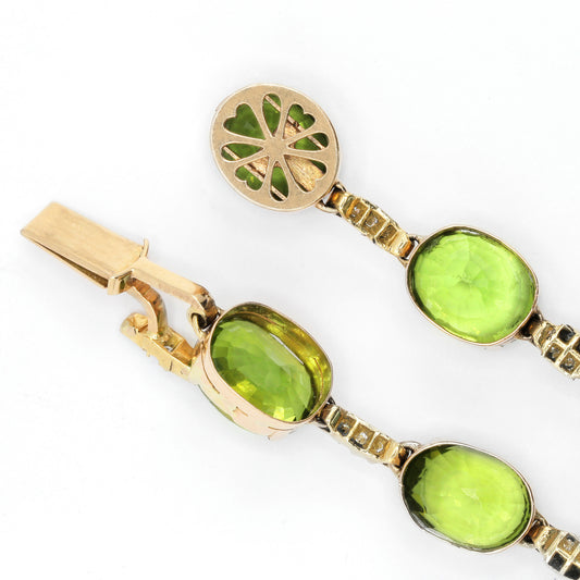 Post-1980s 18KT Yellow Gold Peridot & Diamond Necklace clasp