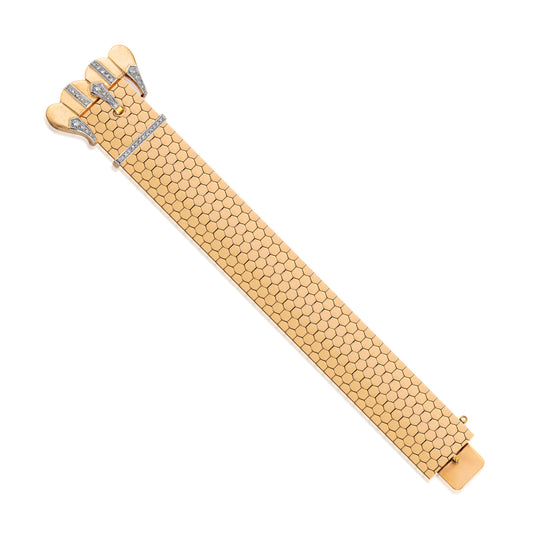 Retro 18KT Rose Gold Diamond Buckle Bracelet front