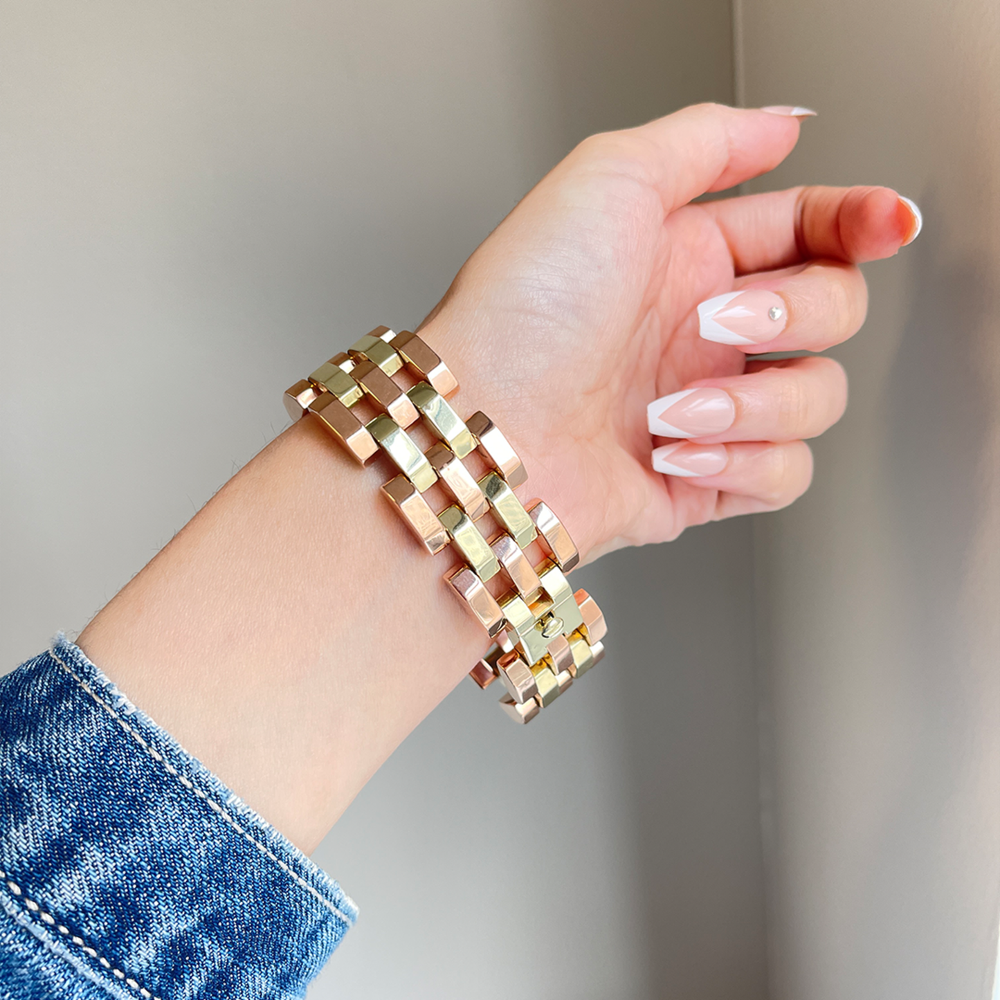 Retro 14KT Rose & Yellow Gold Bracelet on wrist