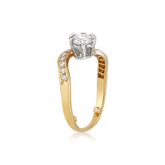 French 1950s 18KT White & Yellow Gold Diamond Ring side