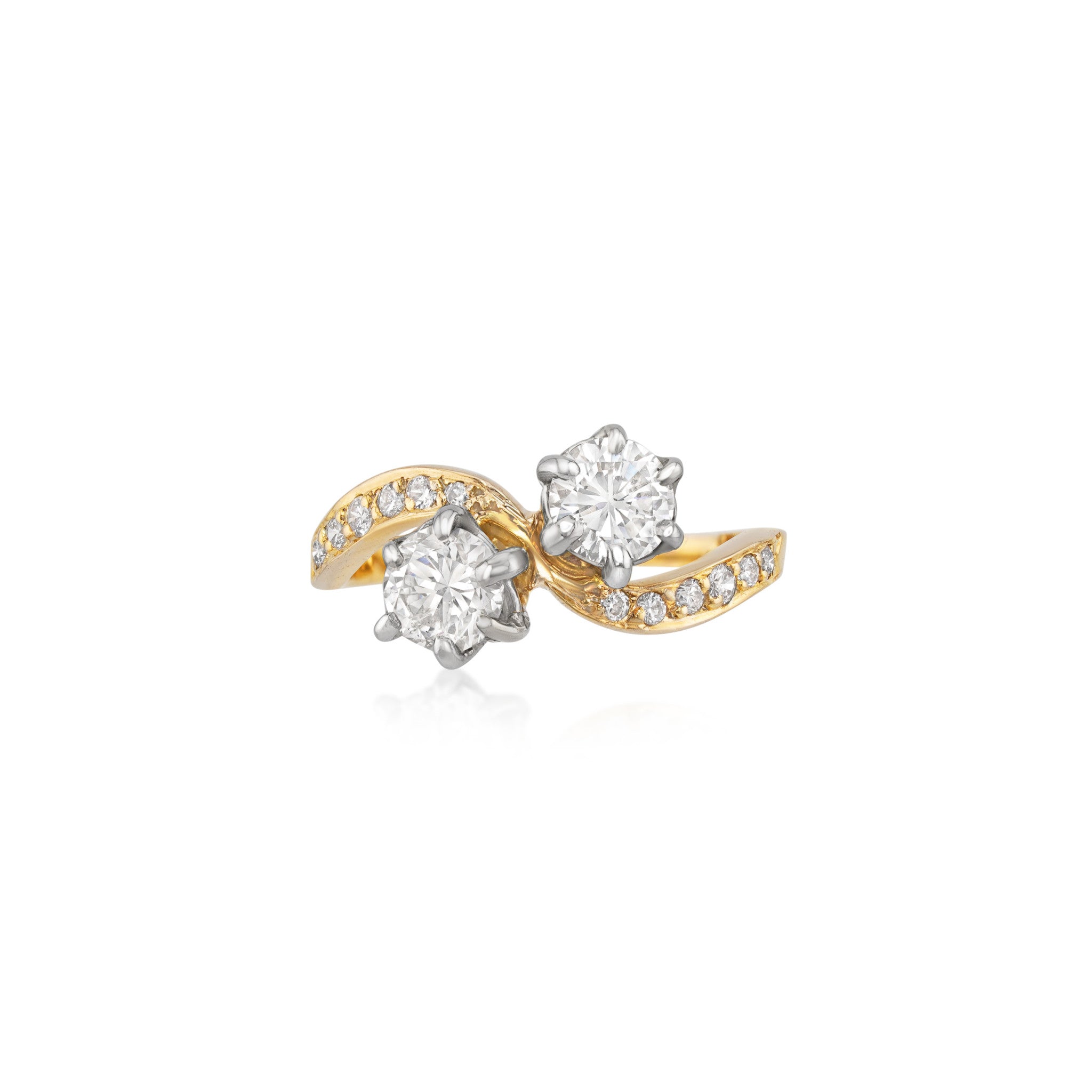 French 1950s 18KT White & Yellow Gold Diamond Ring