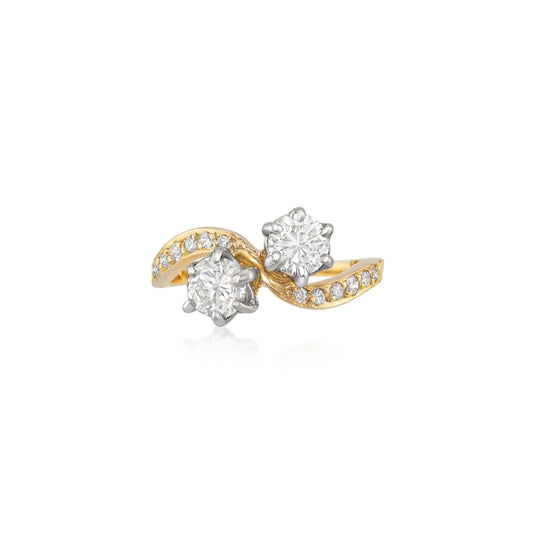 French 1950s 18KT White & Yellow Gold Diamond Ring front