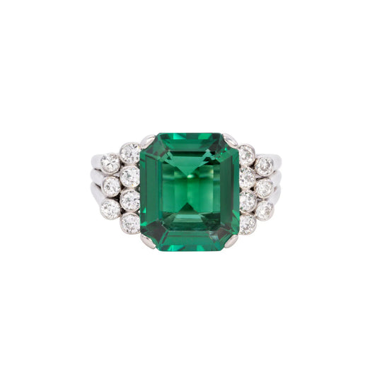 1940s Platinum Tourmaline & Diamond Ring front