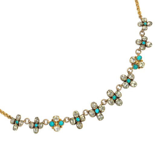 Georgian 18KT Yellow Gold Turquoise & Chrysoberyl Necklace close-up details