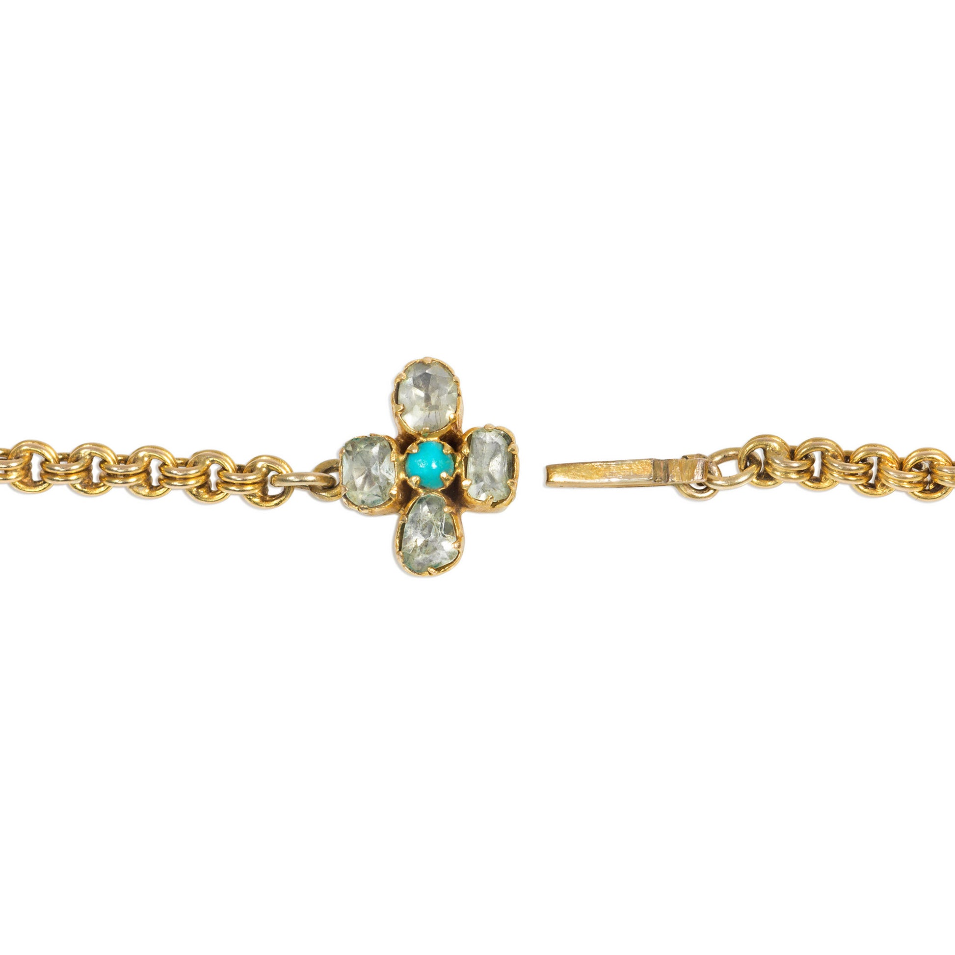 Georgian 18KT Yellow Gold Turquoise & Chrysoberyl Necklace clasp