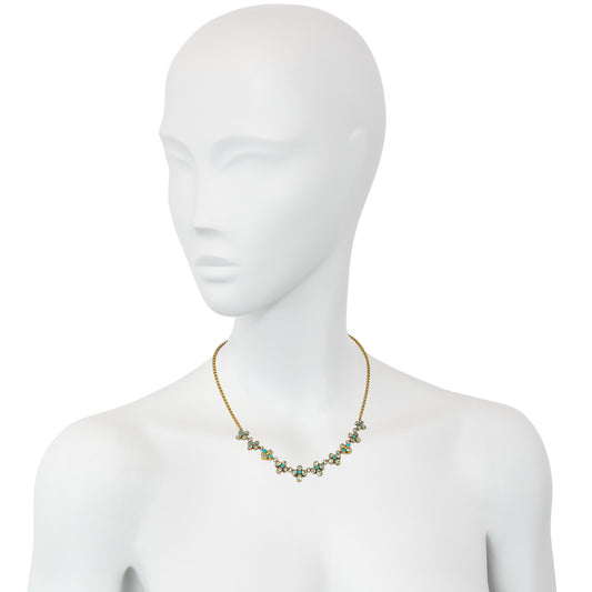 Georgian 18KT Yellow Gold Turquoise & Chrysoberyl Necklace on neck