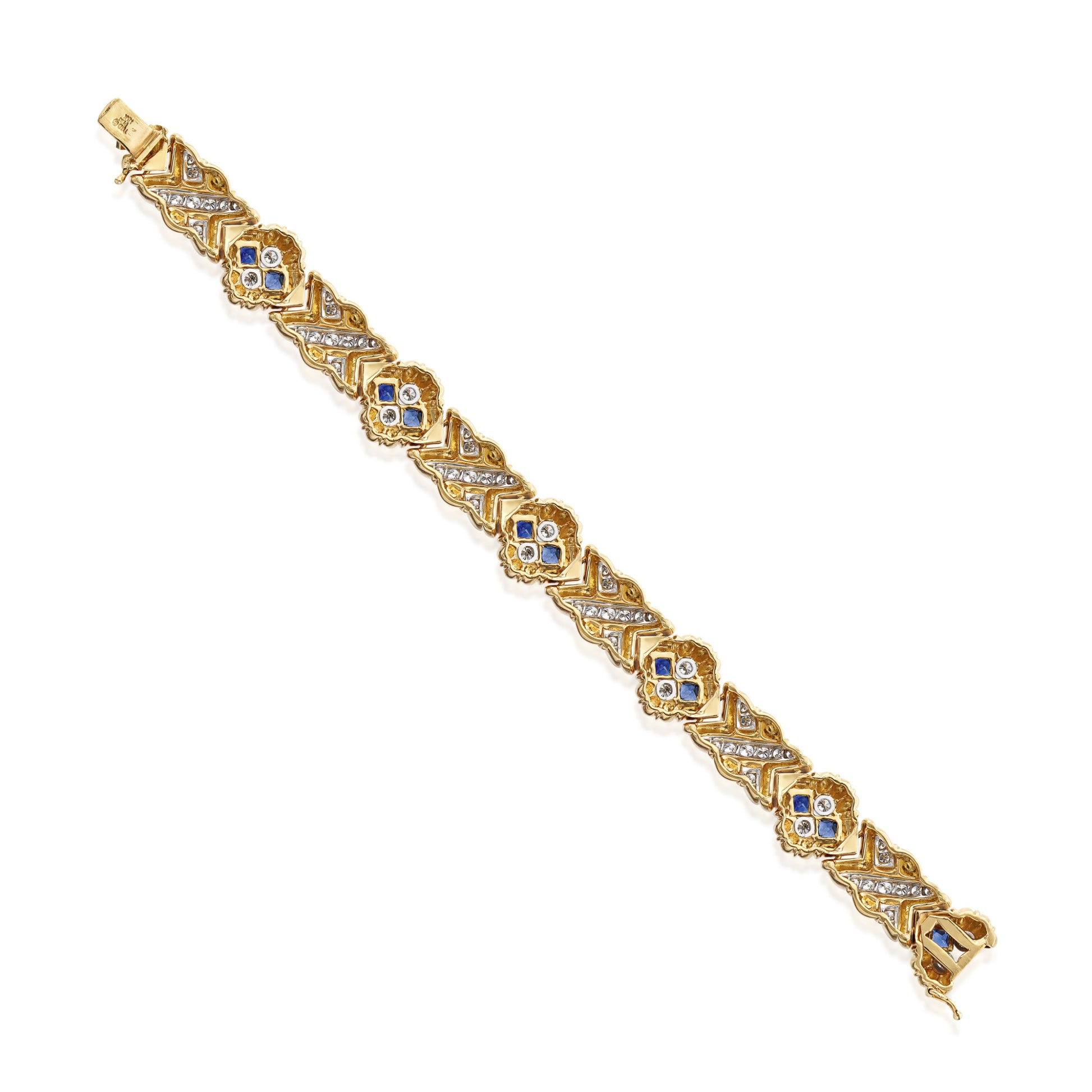 1980s Platinum & 18KT Yellow Gold Diamond & Sapphire Bracelet back