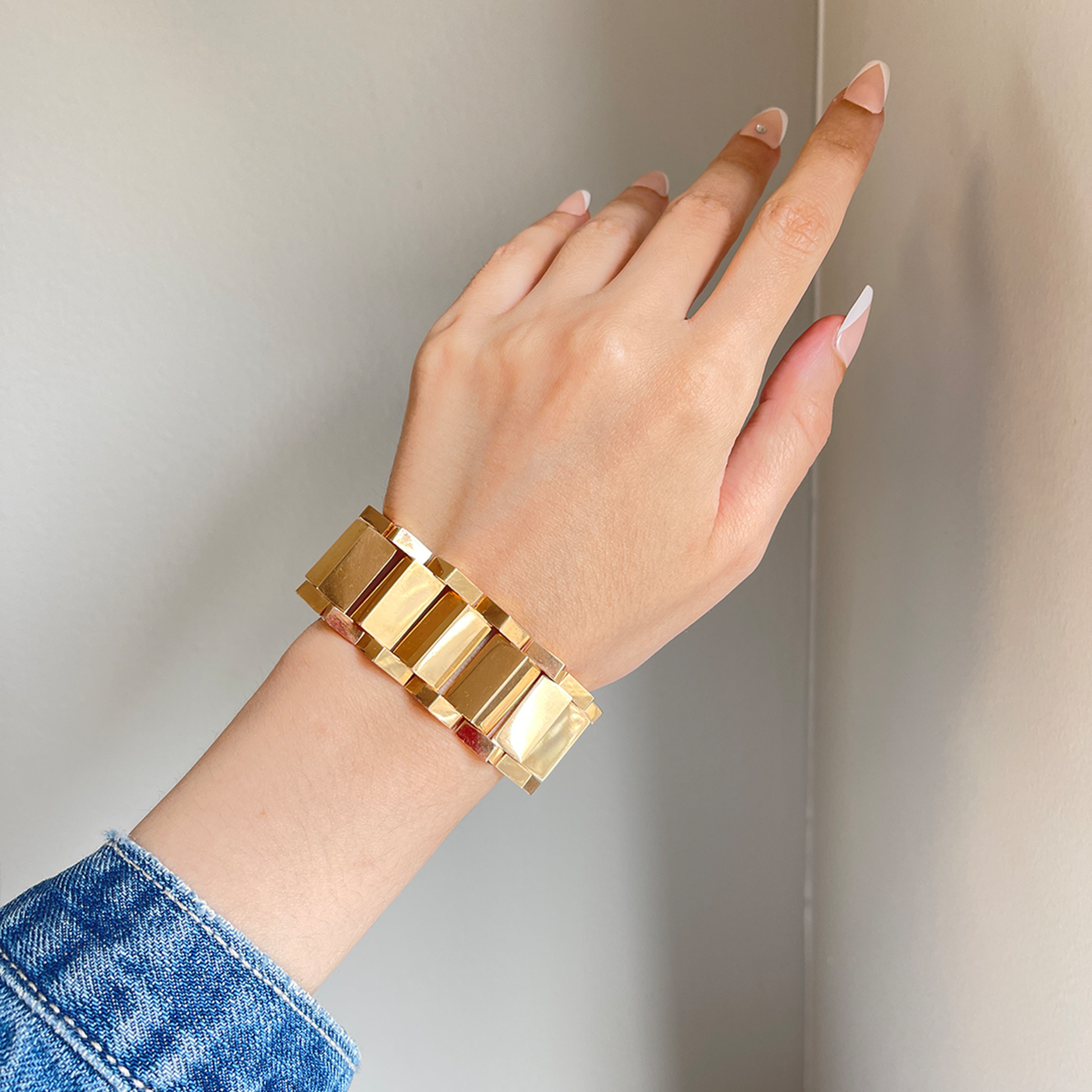 French Retro 18KT Rose Gold Tank Bracelet on wrist