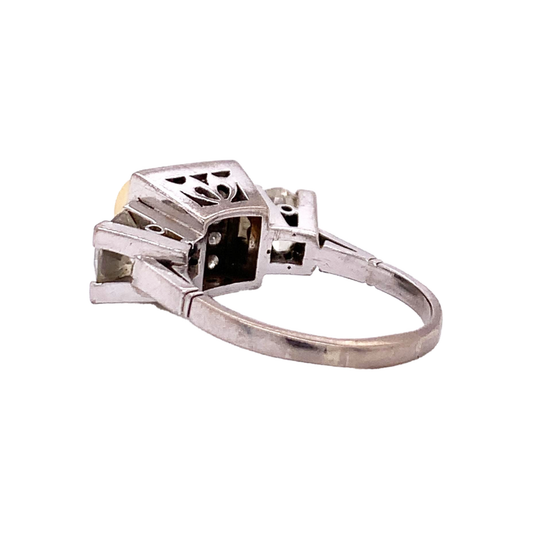 Art Deco Platinum Natural Pearl & Diamond Ring back