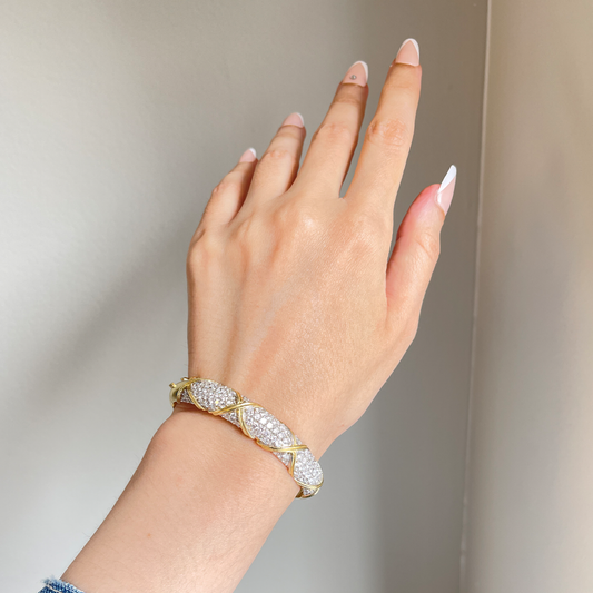 Post-1980s 14KT White & Yellow Gold Diamond Bracelet on wrist