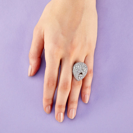 Lawrence Graff Retro 18KT White Gold Diamond Ring on finger