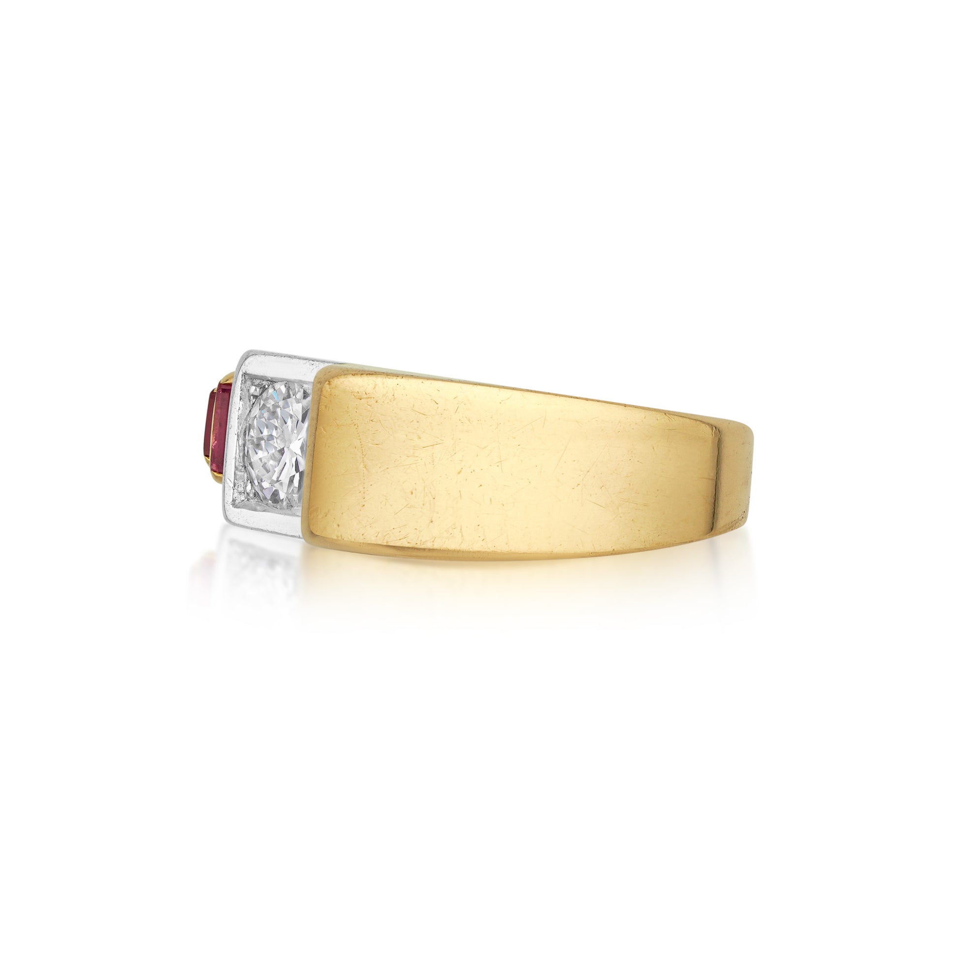 Retro Platinum & 18KT Yellow Gold Ruby & Diamond Ring side