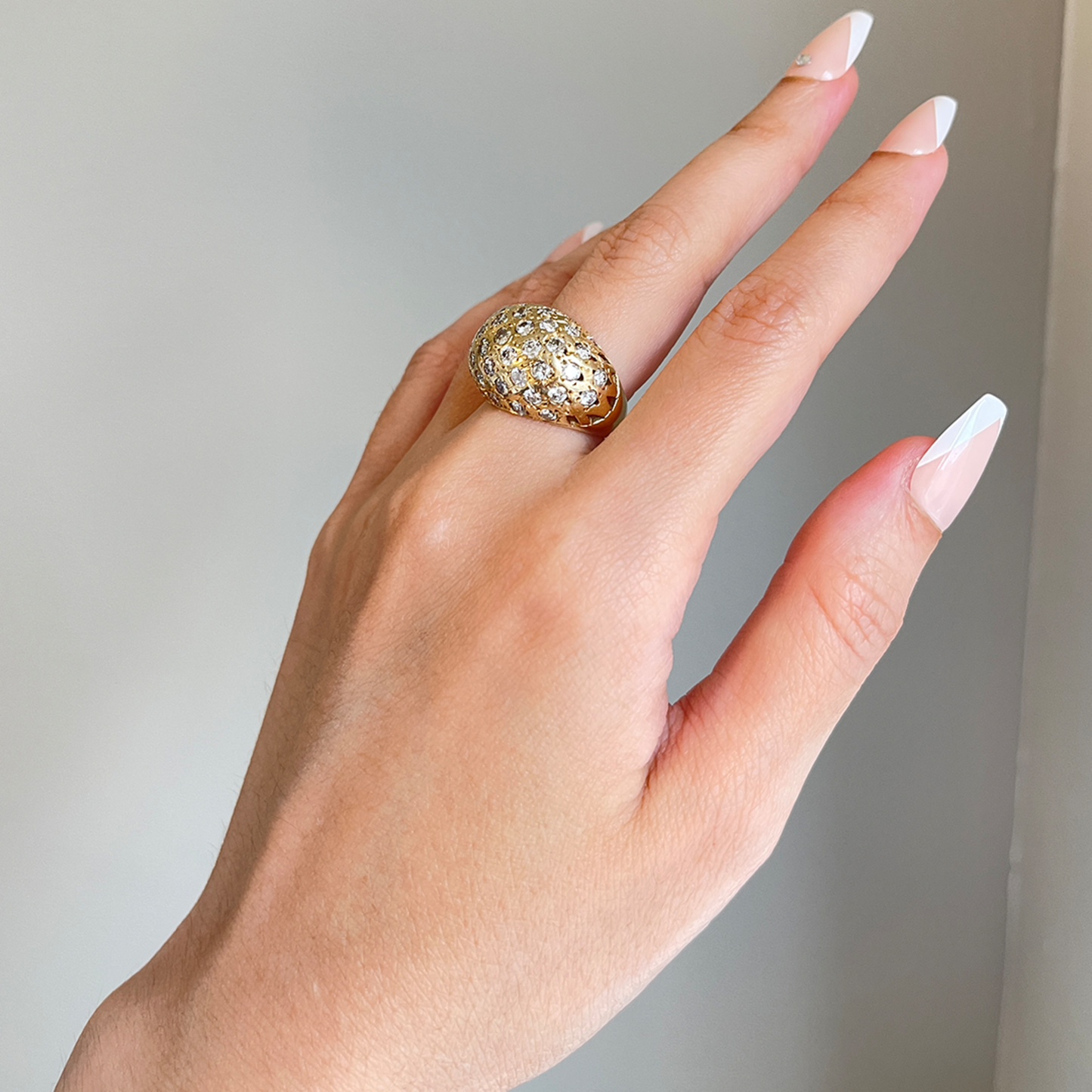 1960s 14KT Yellow Gold Diamond Ring on finger