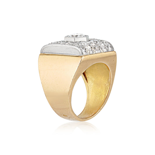 Retro Platinum & 18KT Yellow Gold Diamond Ring side