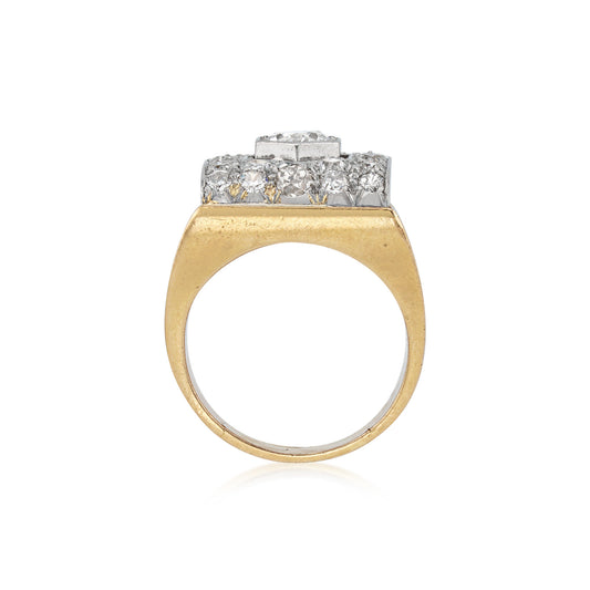 Retro Platinum & 18KT Yellow Gold Diamond Ring profile