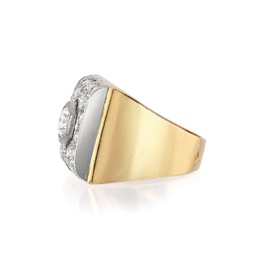 Retro Platinum & 18KT Yellow Gold Diamond Ring side