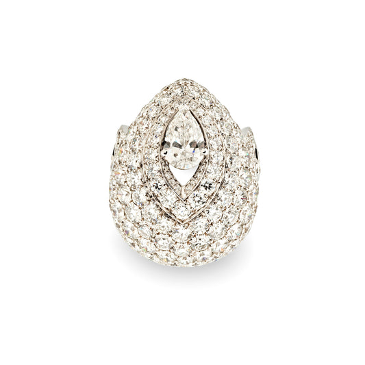 Lawrence Graff Retro 18KT White Gold Diamond Ring front