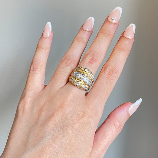 Post-1980s 14KT White & Yellow Gold Diamond Ring on finger