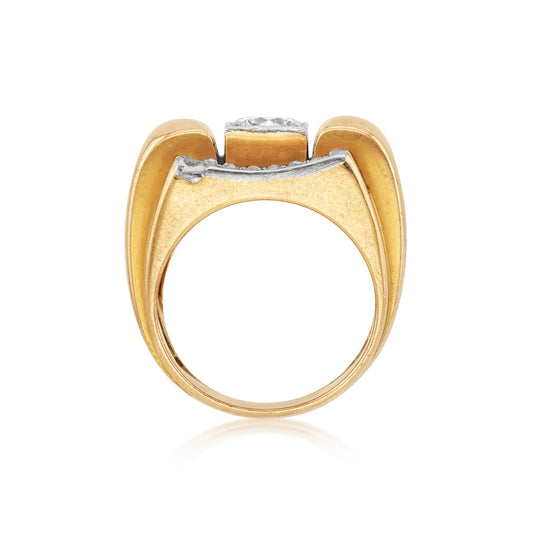 French Retro Platinum & 18KT Yellow Gold Diamond Ring profile