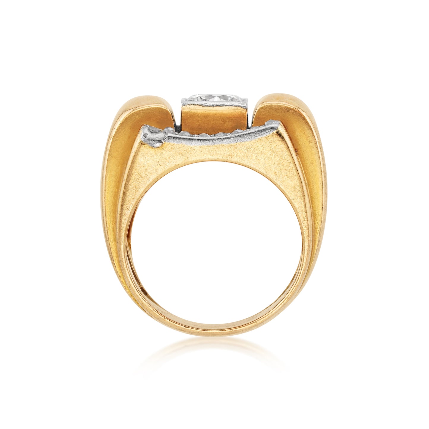 French Retro Platinum & 18KT Yellow Gold Diamond Ring profile