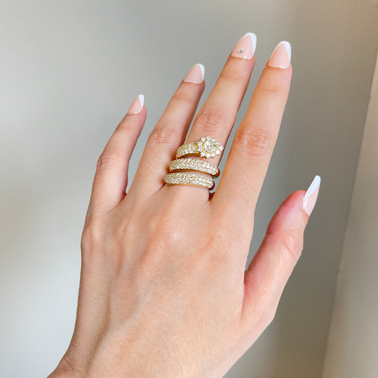 Post-1980s 18KT Yellow Gold Diamond Snake Ring on finger