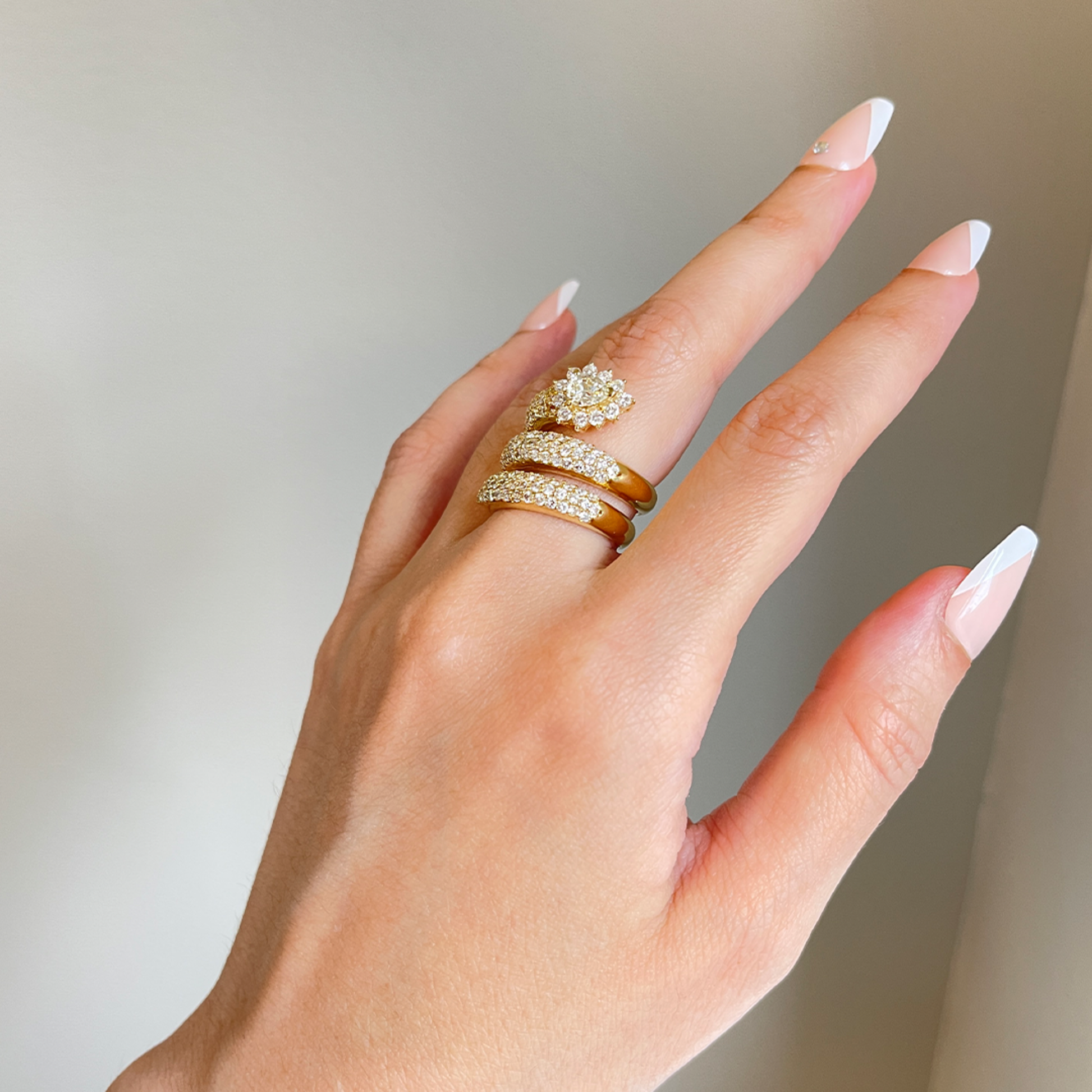 Post-1980s 18KT Yellow Gold Diamond Snake Ring on finger