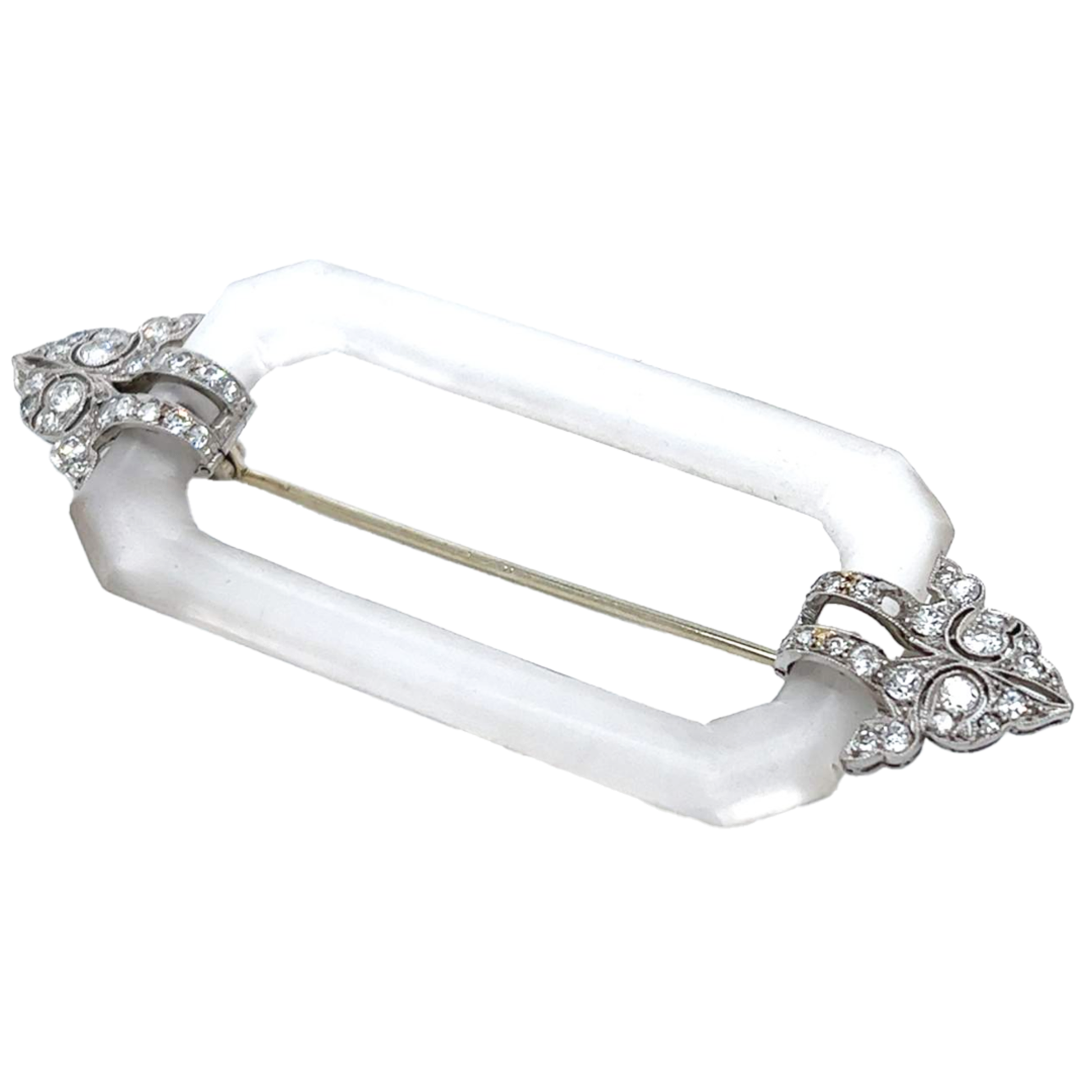 Art Deco Platinum Diamond & Rock Crystal Brooch front