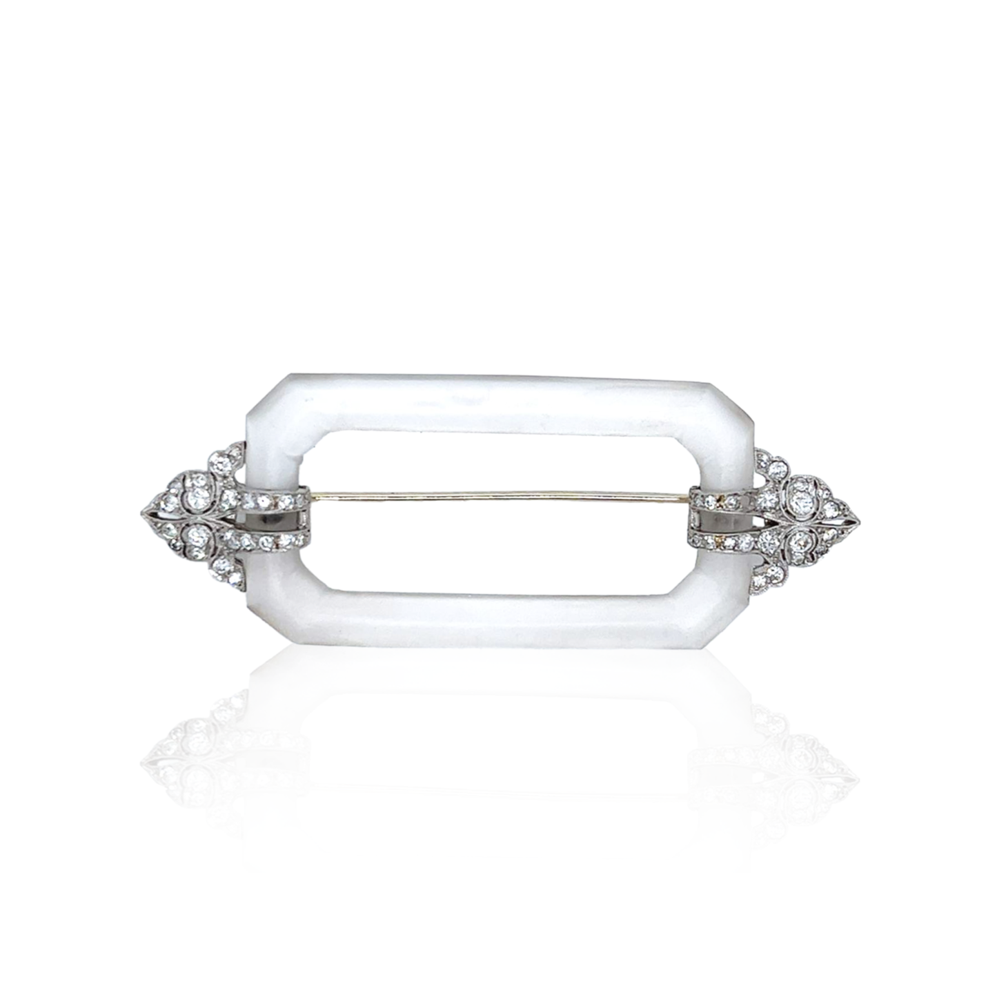 Art Deco Platinum Diamond & Rock Crystal Brooch front