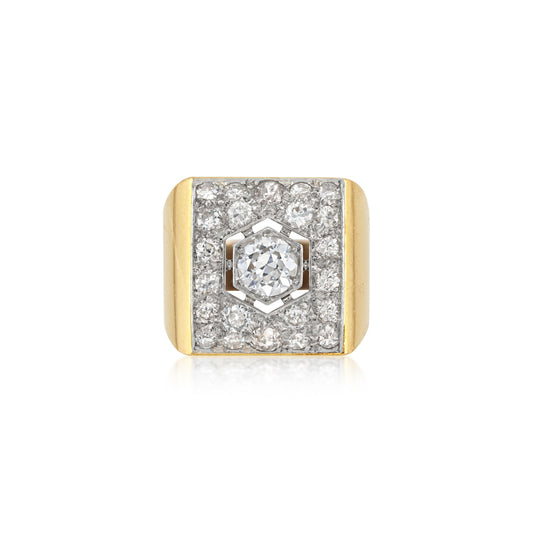 Retro Platinum & 18KT Yellow Gold Diamond Ring front