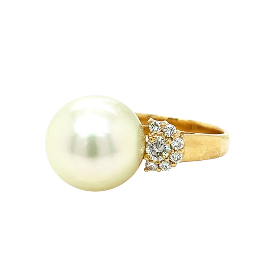 Post-1980s 18KT Yellow Gold Pearl & Diamond Ring side