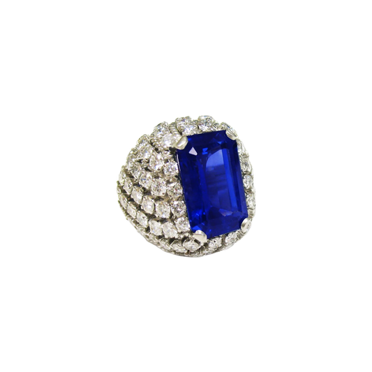 David Webb 1950s Platinum Sapphire & Diamond Ring front and side