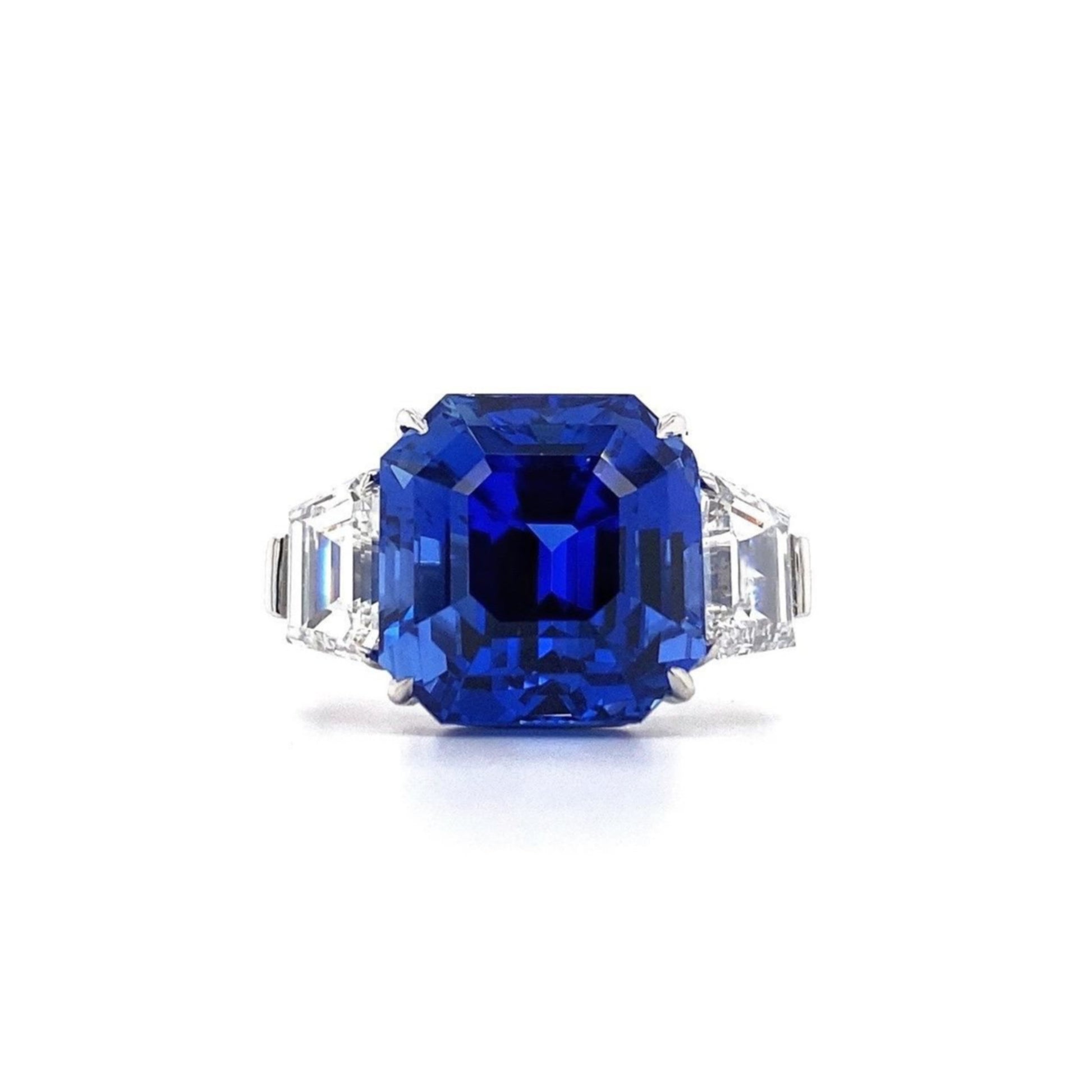Contemporary Platinum Sapphire & Diamond Ring front