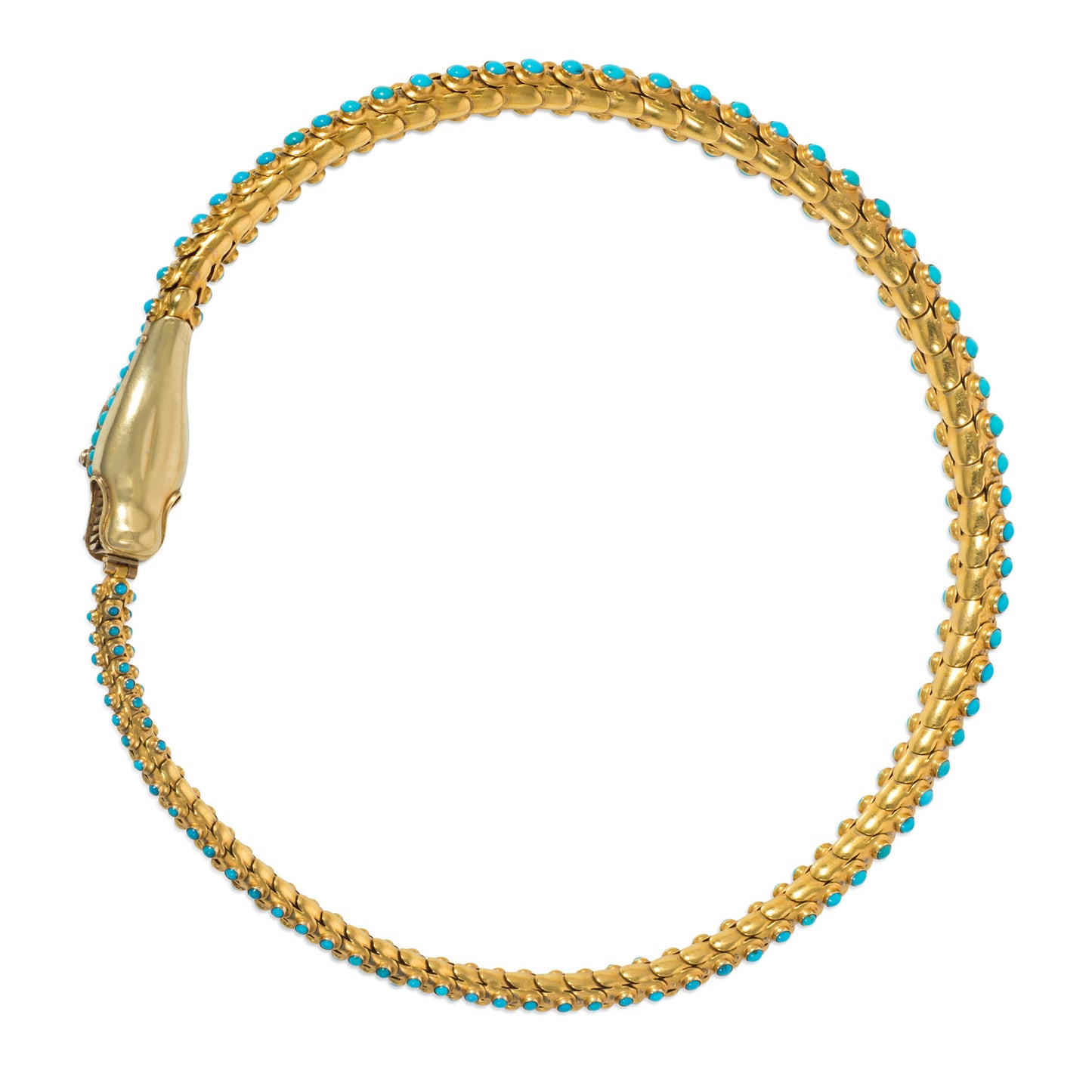 Georgian 18KT Yellow Gold Turquoise, Ruby & Diamond Snake Necklace back