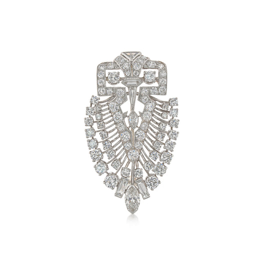 Art Deco Platinum Diamond Brooch front