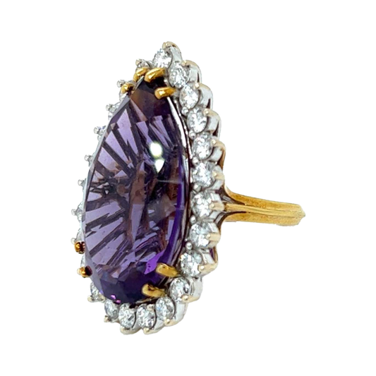 Post-1980s 18KT Yellow Gold Amethyst & Diamond Ring side