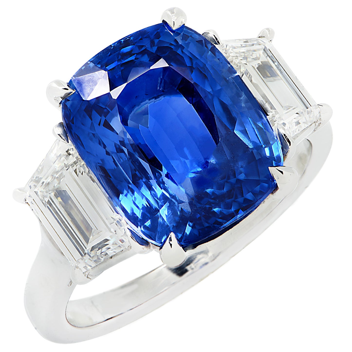 Contemporary Platinum Sapphire & Diamond Ring front