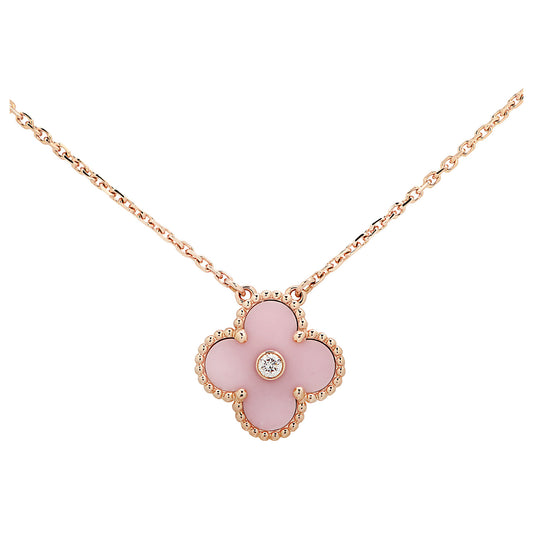 Van Cleef & Arpels Post-1980s 18KT Rose Gold Diamond & Porcelain Alhambra Necklace front