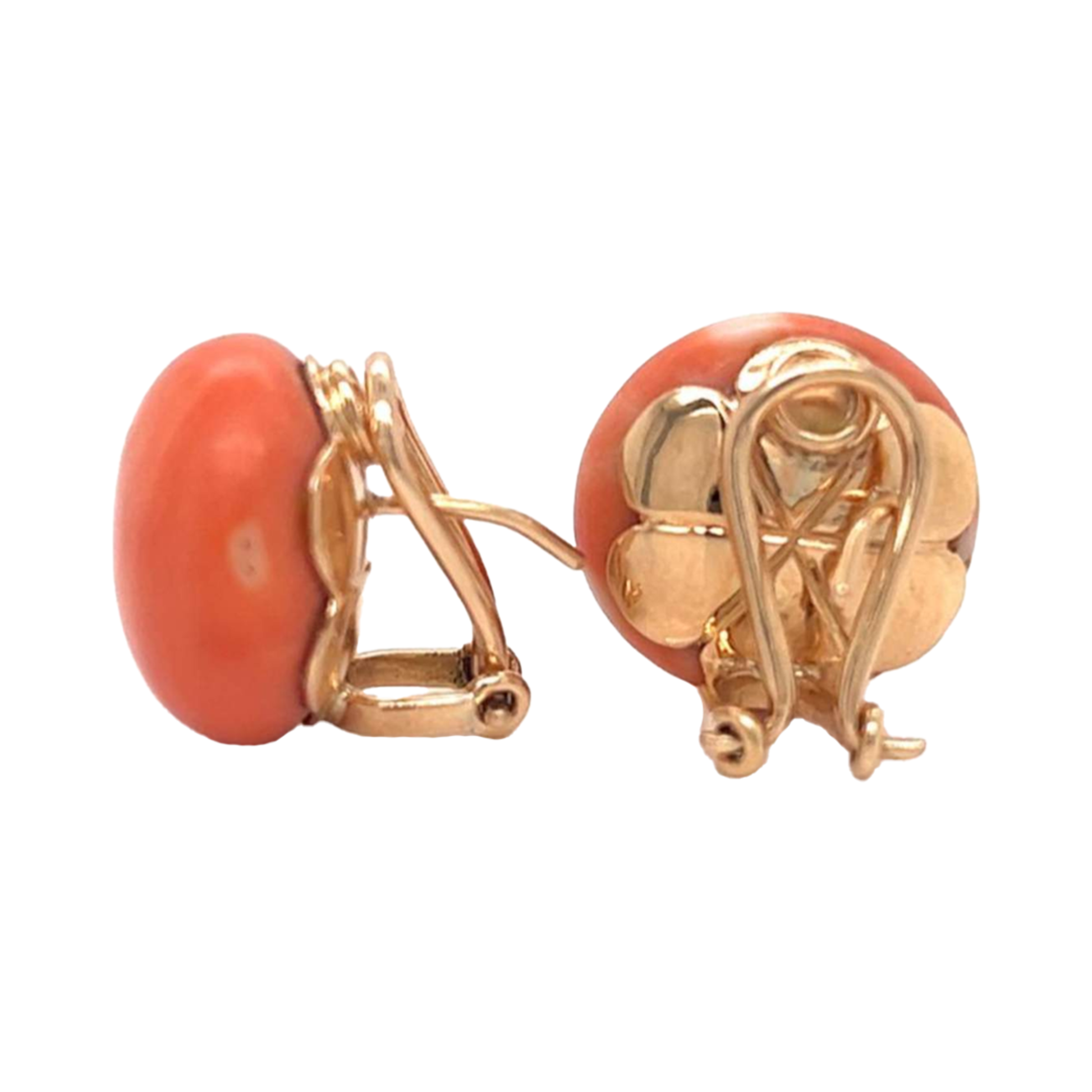 Italian Retro 18KT Yellow Gold Coral Earrings side and back