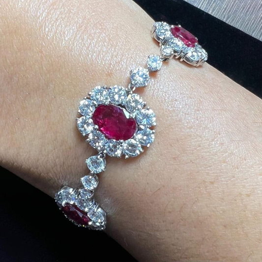 1980s Platinum Diamond & Ruby Bracelet on wrist