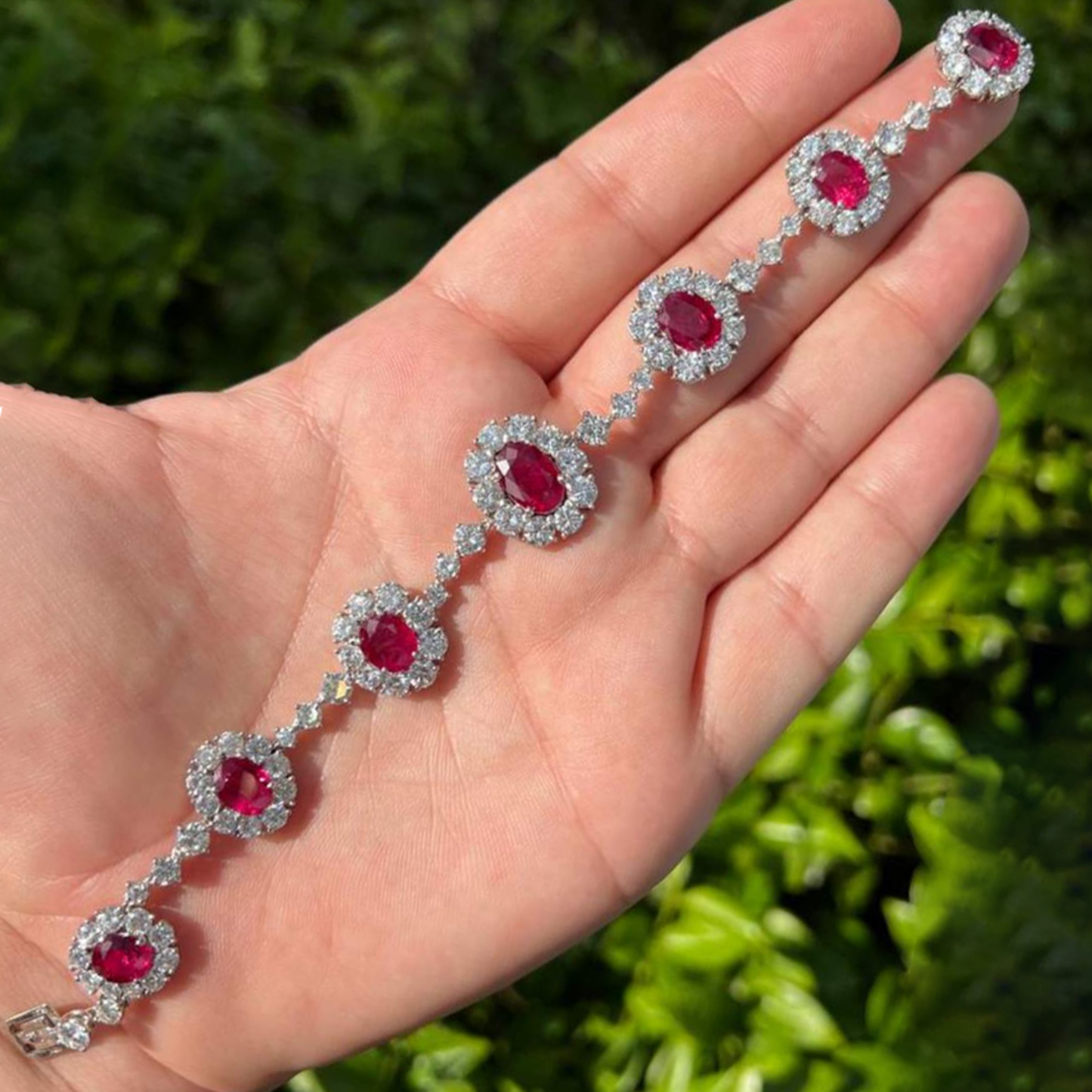 1980s Platinum Diamond & Ruby Bracelet front