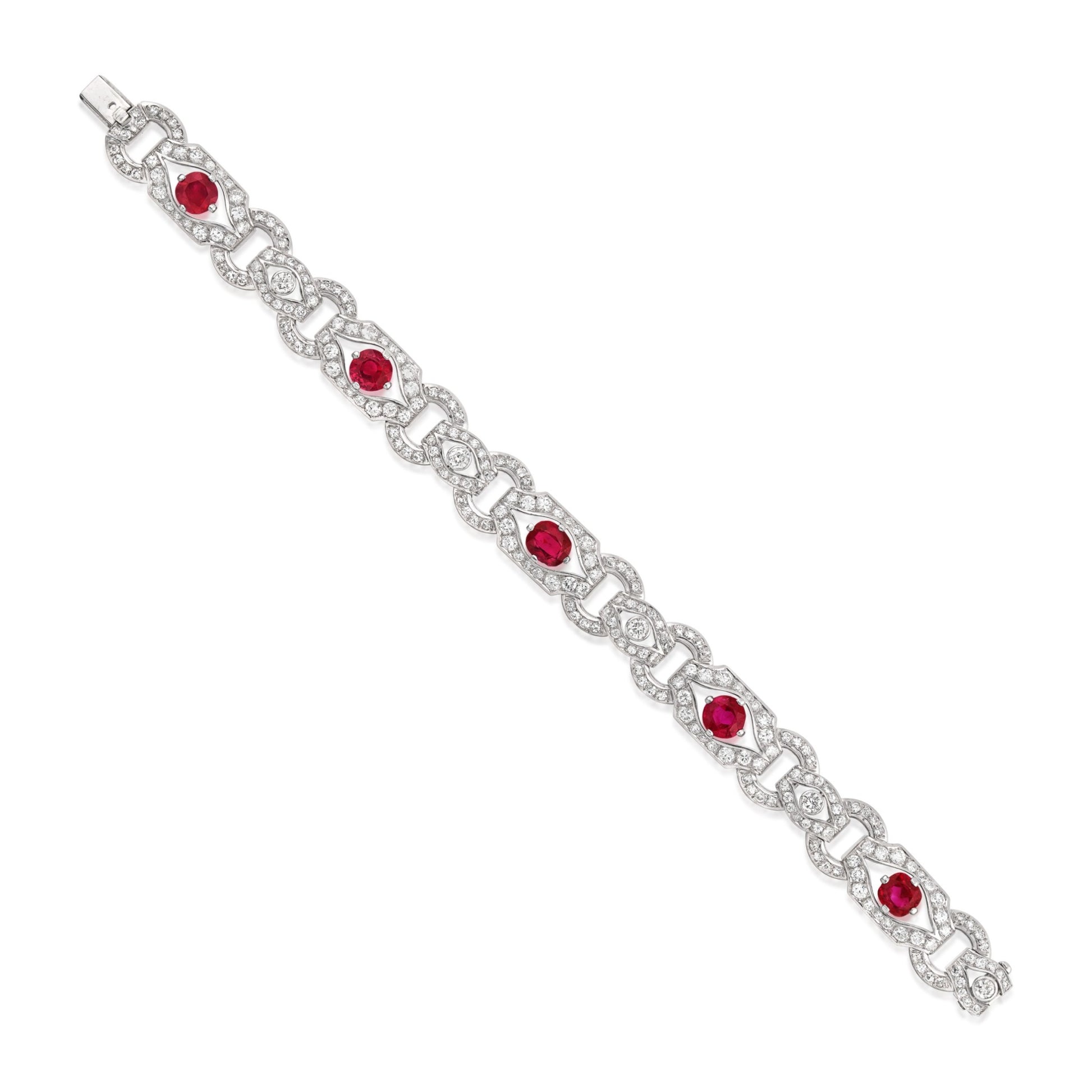 1930s Platinum Ruby & Diamond Bracelet front