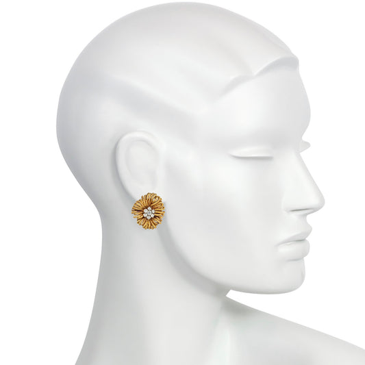 Van Cleef & Arpels 1950s Platinum & 18KT Yellow Gold Diamond Earrings on ear