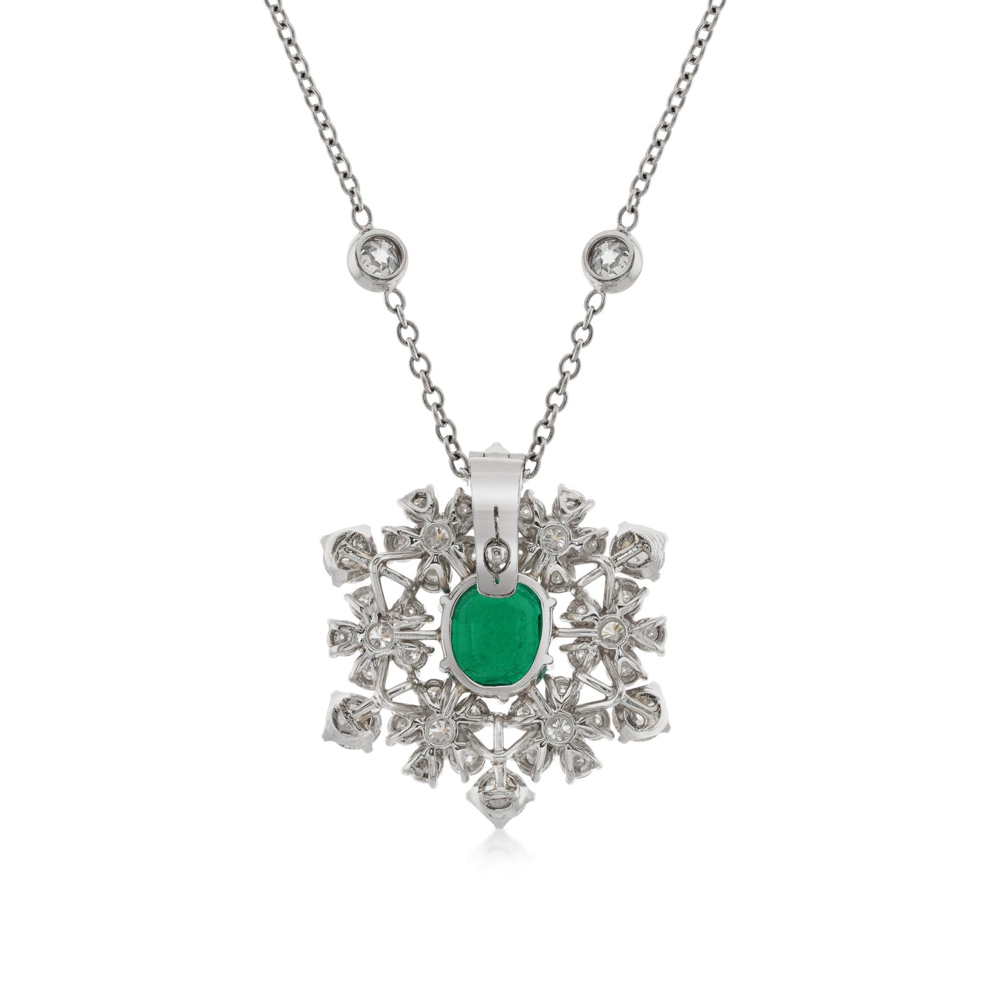 Post-1980s 14KT White Gold & Platinum Emerald & Diamond Necklace back