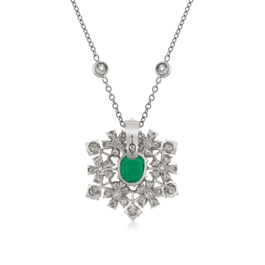 Post-1980s 14KT White Gold & Platinum Emerald & Diamond Necklace back