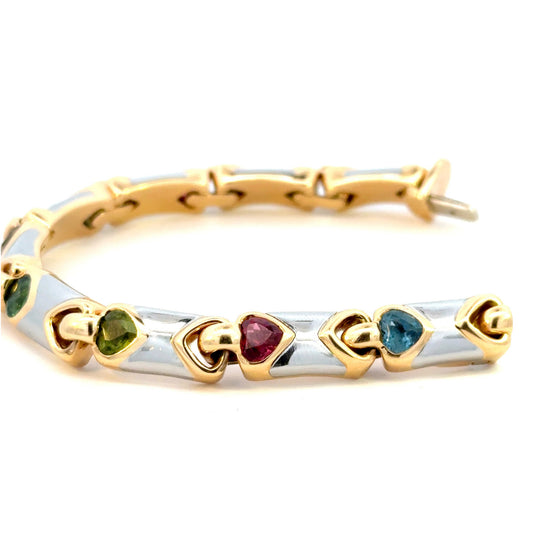 Bulgari Italy 1980s 18KT White & Yellow Gold Tourmaline "Doppio Cuore" Bracelet side